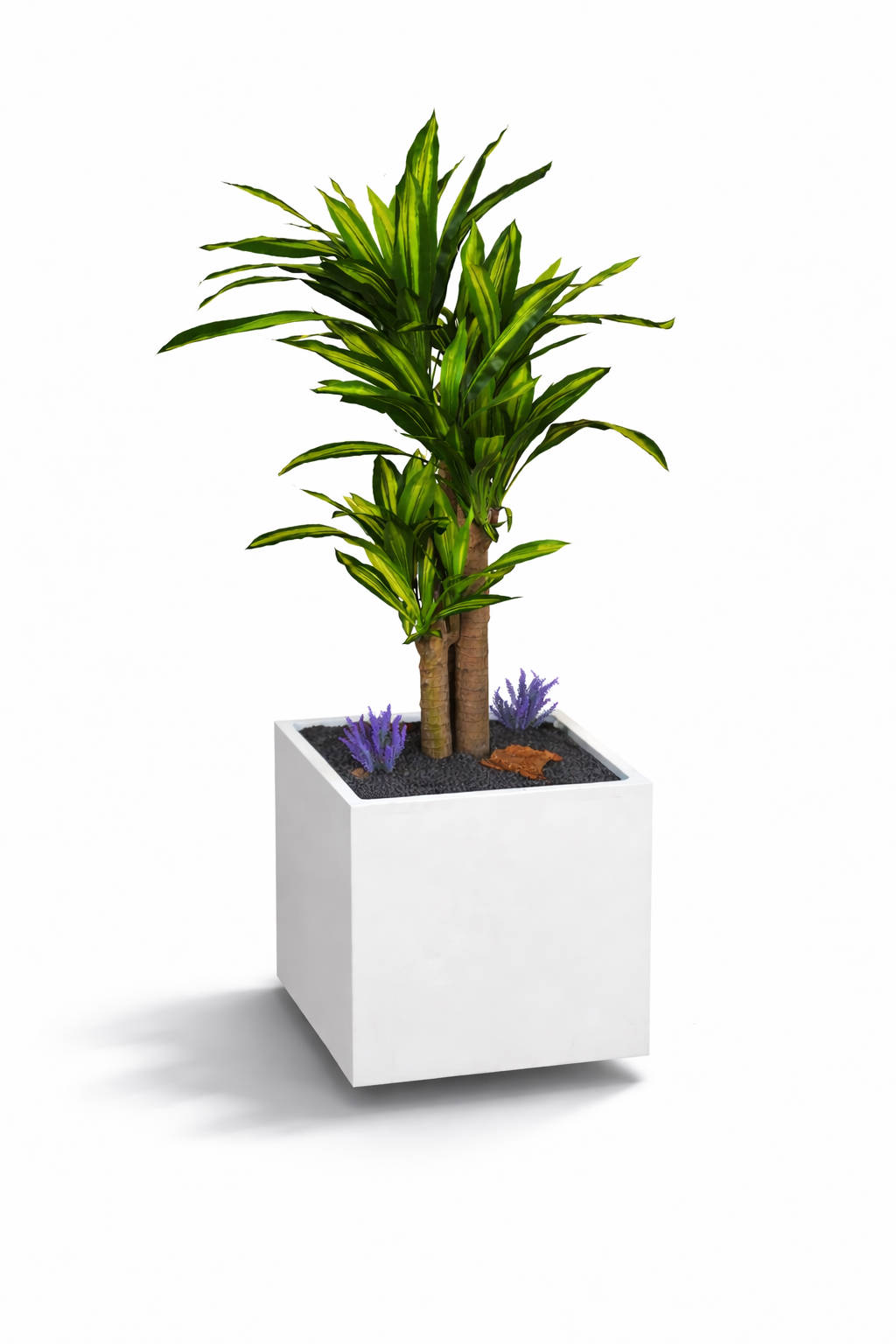 Rincón decorativo con composición vegetal artificial minimalista